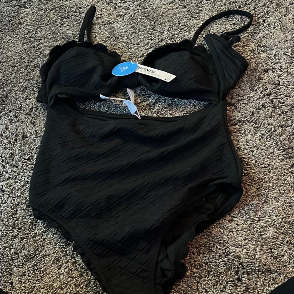 CupShe Black Textured Bikini Set but one piece. New.